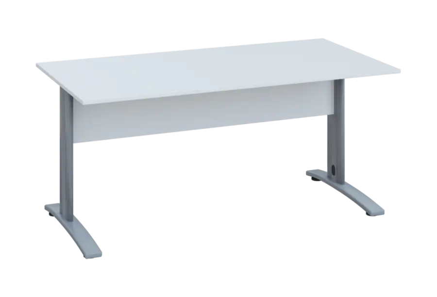 EPK 28 - 16 stůl kancelářský, kovová podnož stříbrná, deska 25 mm, široký 1600 mm, bílá